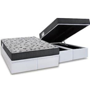 Cama Box Baú Queen: Colchão Ortopédico Ortobom D33 / EP ISO 100 Ultra Firme + Base CRC Courano White(158x198)