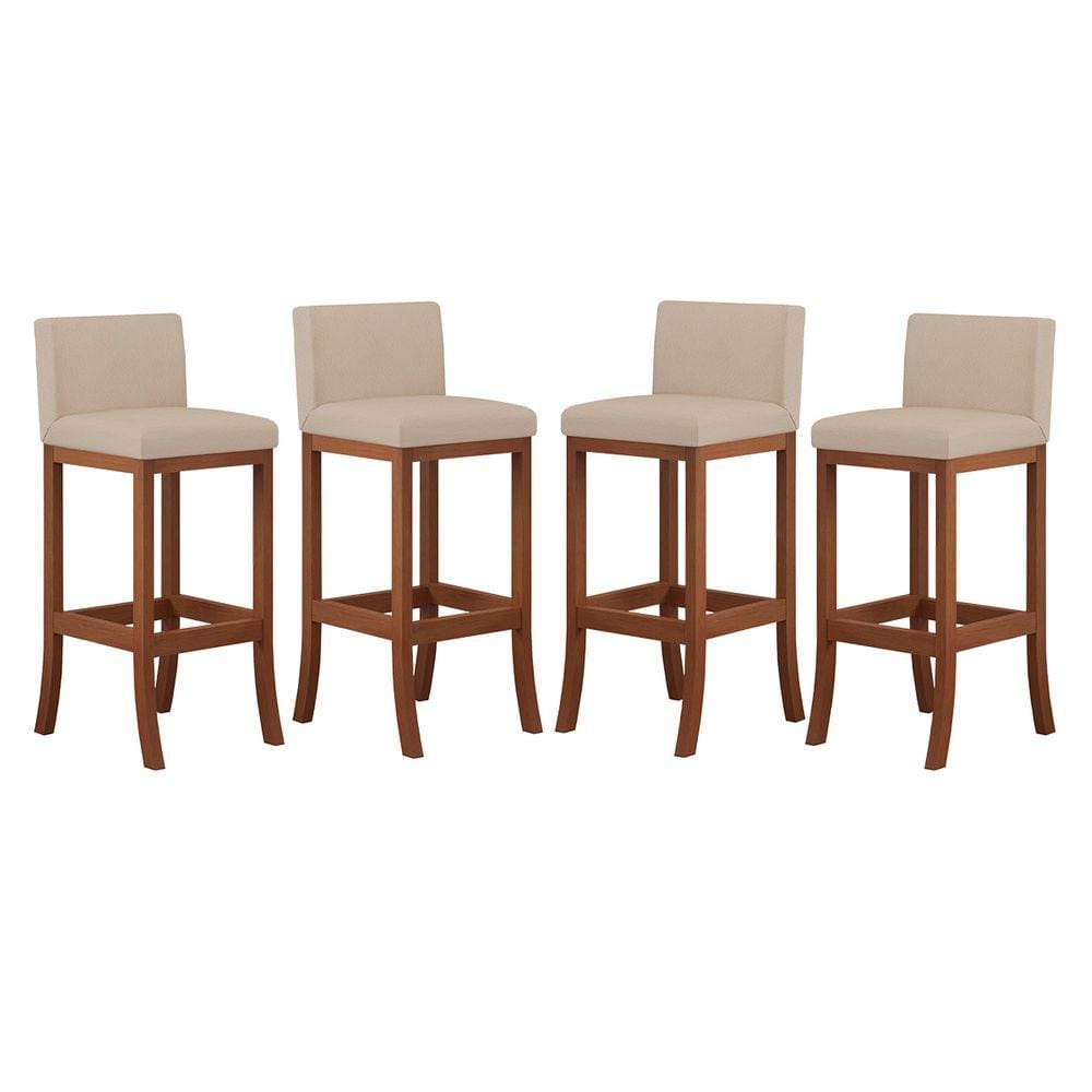 Kit 4 Banquetas Média Estofada para Cozinha Americana Espanha Madeira Maciça Castanho Suede CCS