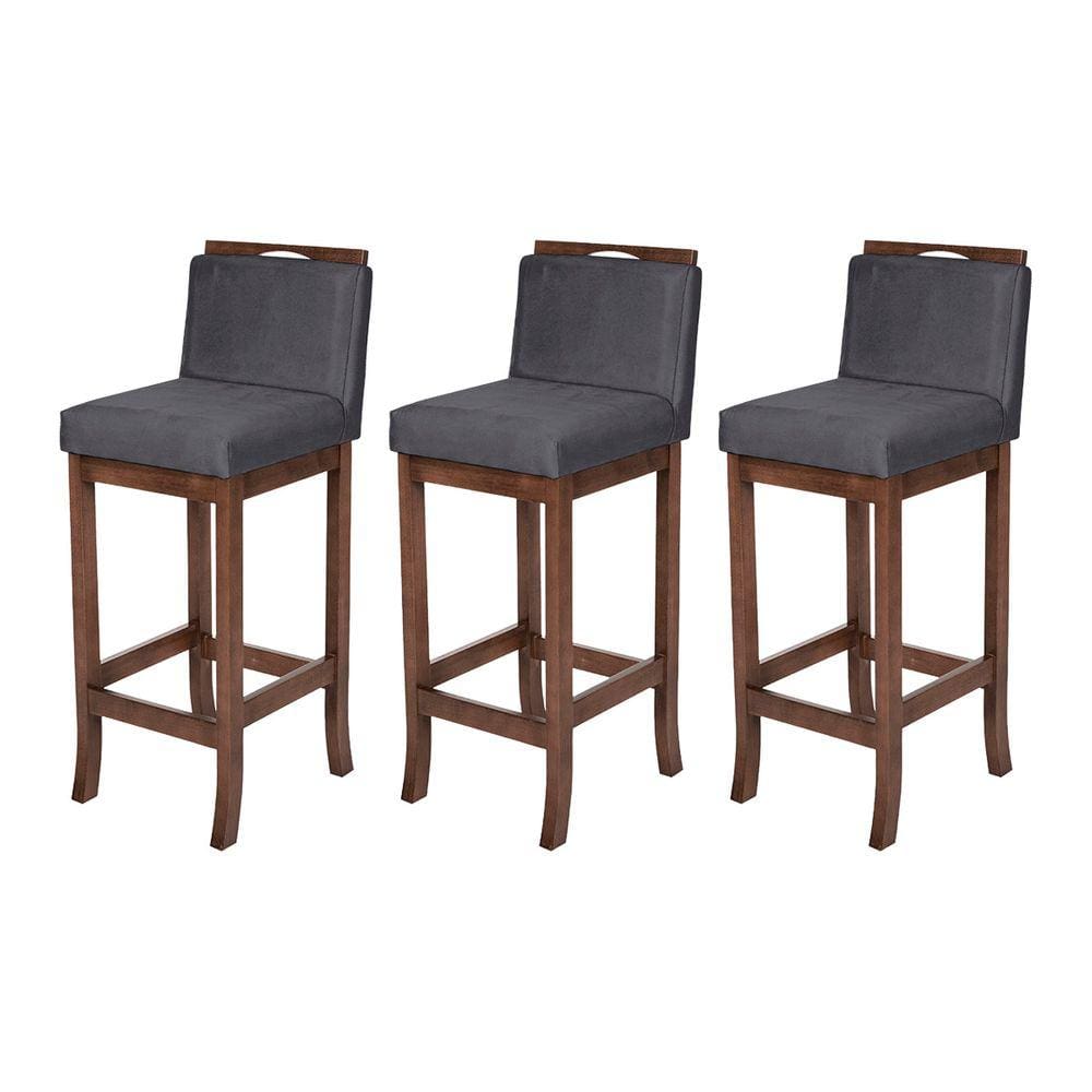 Kit 3 Banquetas Média para Bancada Turim Madeira Capuccino Suede CCS