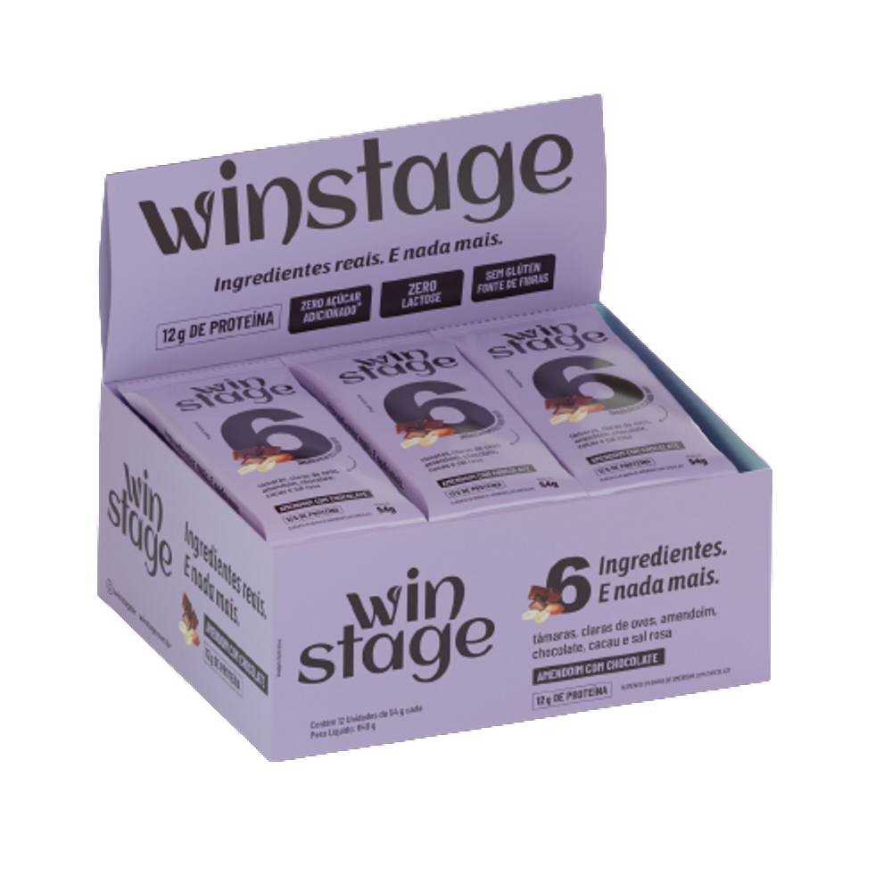 Barra de Proteína Amendoim com Chocolate 54g WinStage 12 Unidades