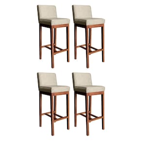 Kit 4 Banquetas Média com Encosto Lisboa 90 Cm Madeira Maciça Castanho Suede CCS