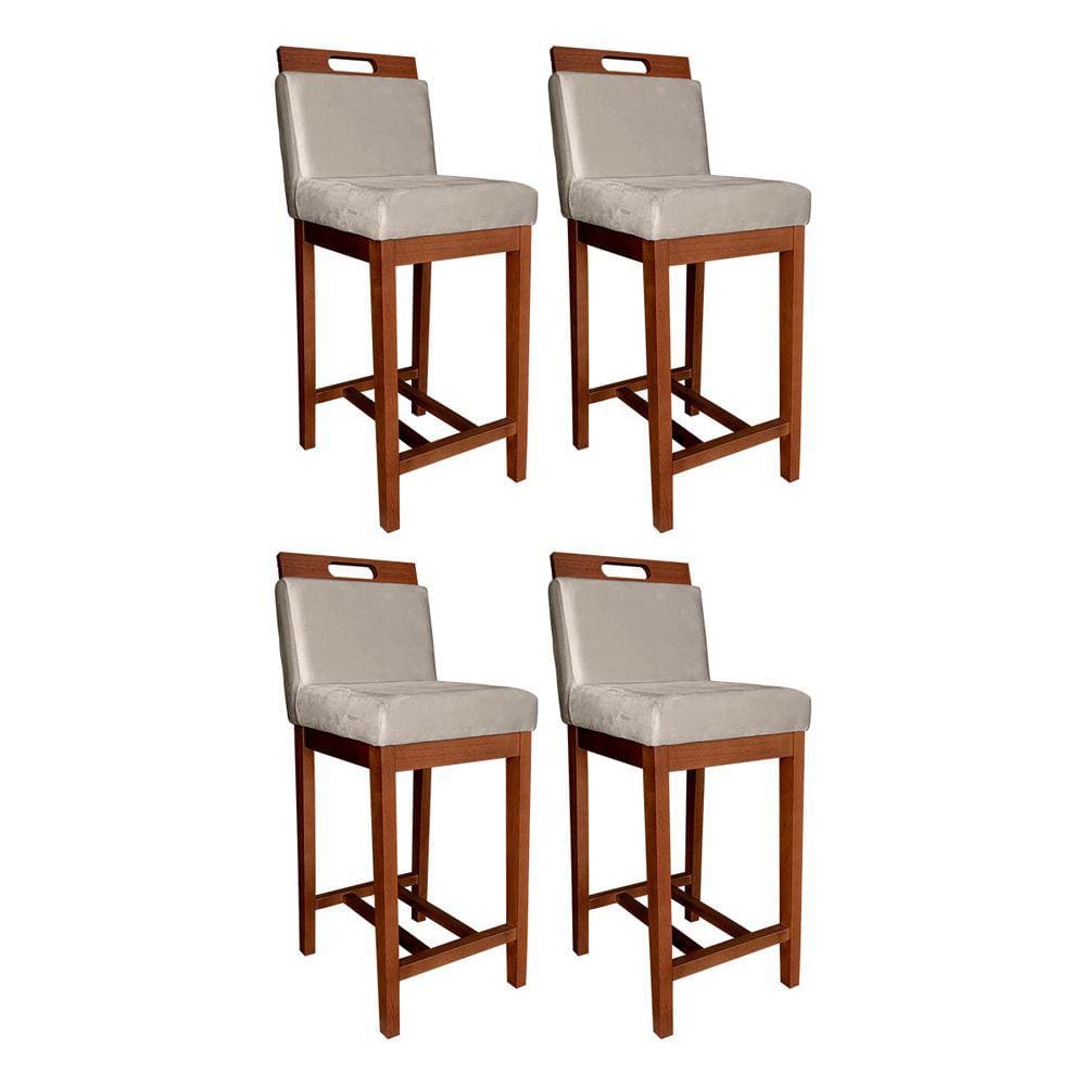 Kit 4 Banquetas Média Estofada com Encosto Veneza 94 Cm Madeira Castanho Suede CCS