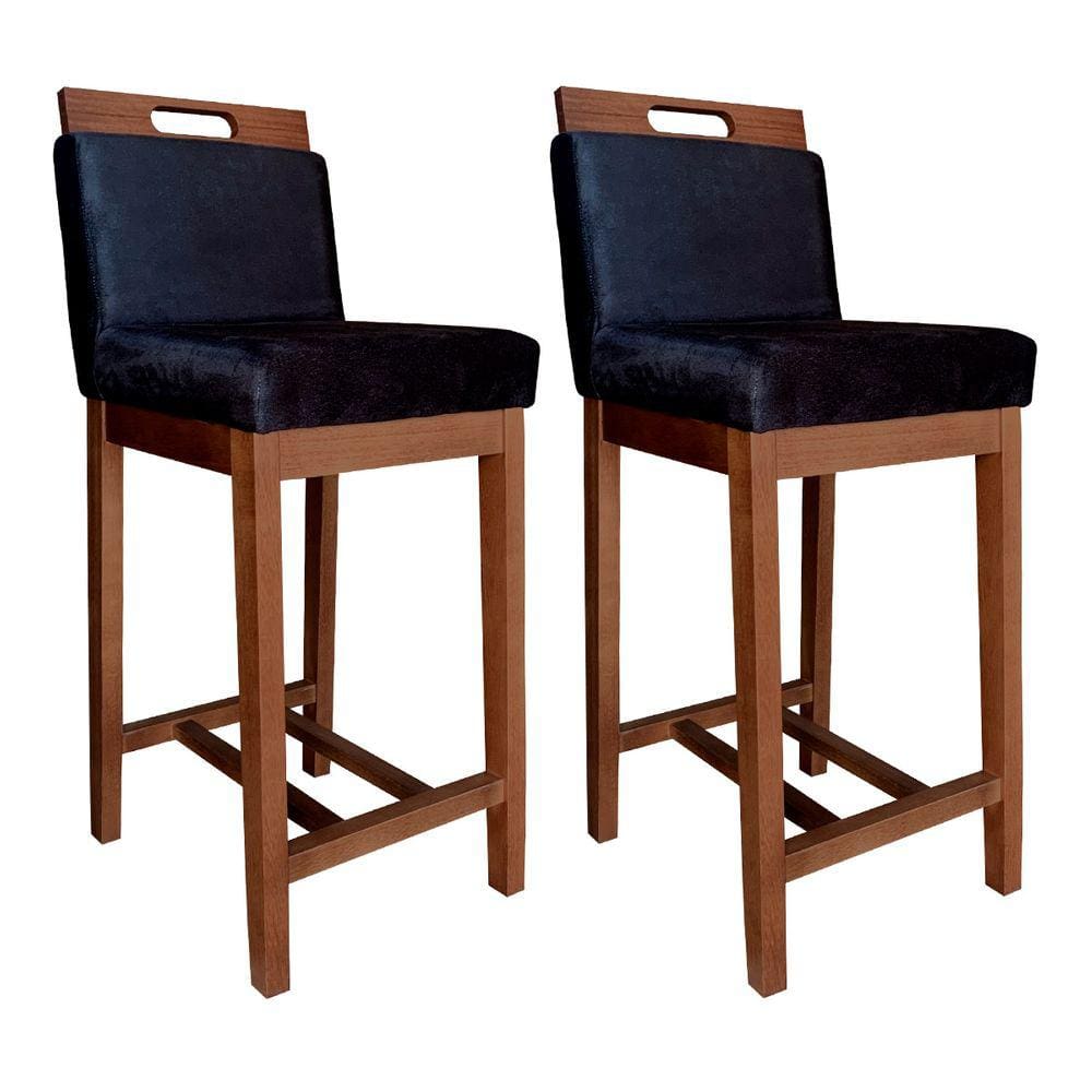 Kit 2 Banquetas Média Veneza com Encosto Estofado 94 Cm Madeira Maciça Castanho Suede CCS