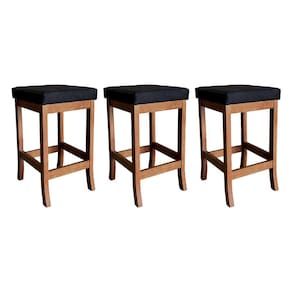 Kit 3 Banquetas Média Estofada para Cozinha Barcelona Madeira Castanho Suede CCS