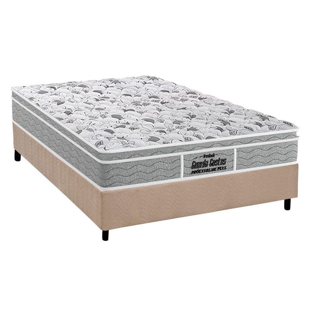 Cama Box Casal: Colchão Ortopédico Probel D45/EP Guarda Costas Próextreme Plus + Base CRC Suede Clean(138x188)