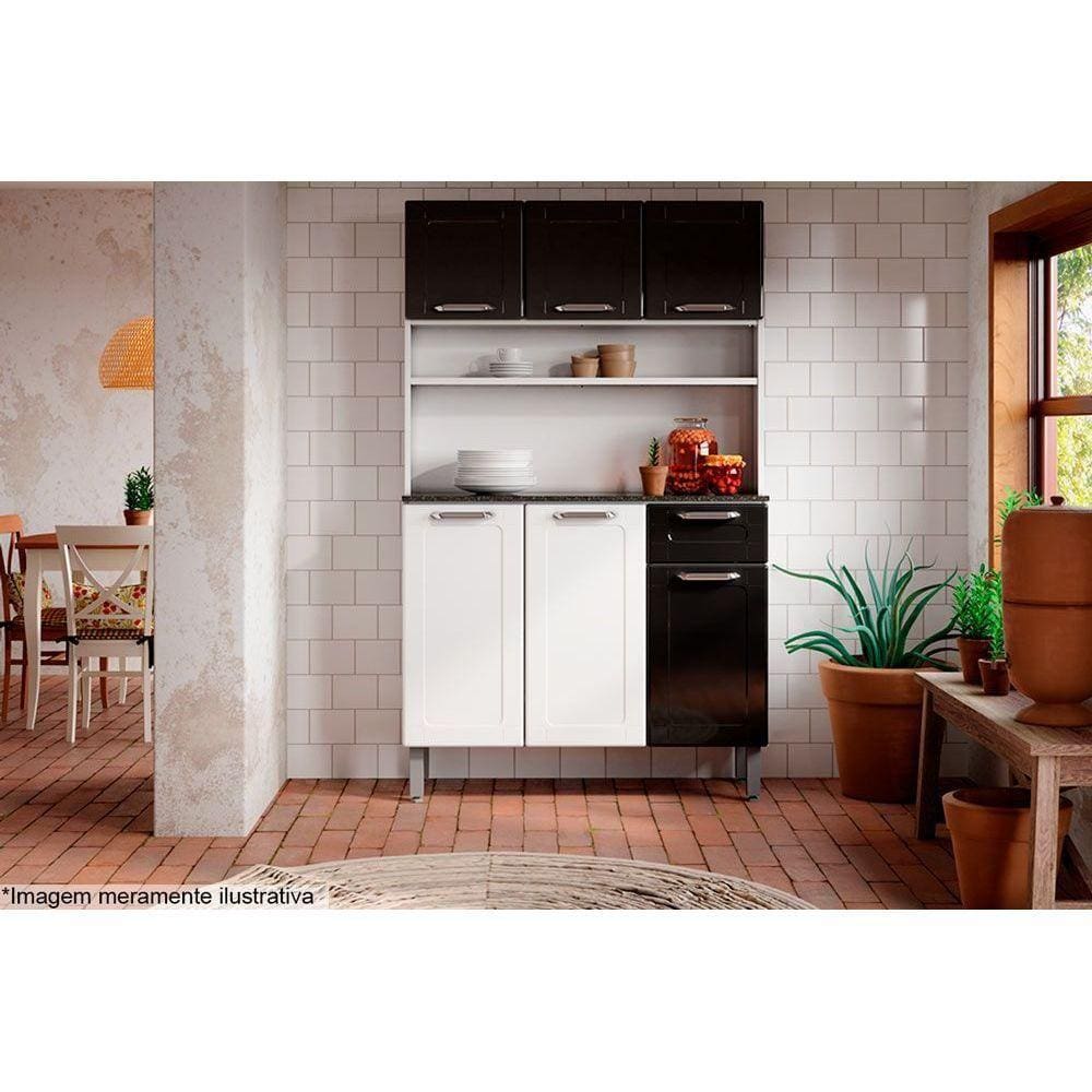 Cozinha Compacta Dona Maria c/ 6 Portas e 1 Gaveta Branco/Preto - Bertolini