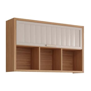 Armário de Cozinha Modulado Estela c/3Nichos e 1 Porta Basculante Ripada 120 cm Freijo/Off White - MGM