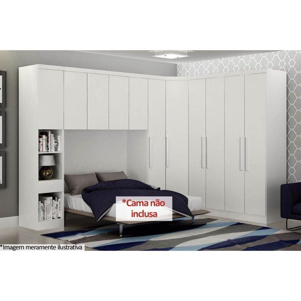 Quarto Casal Modulado Rizon 5 Peças (1 Armário Ponte + 1 Closet + 2 Guarda Roupas + 1 Complemento) QCM03 Branco - Novo Horizonte