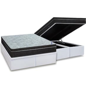 Cama Box Baú King: Colchão Molas Ortobom Nanolastic Light + Base CRC Courano White(186x198)