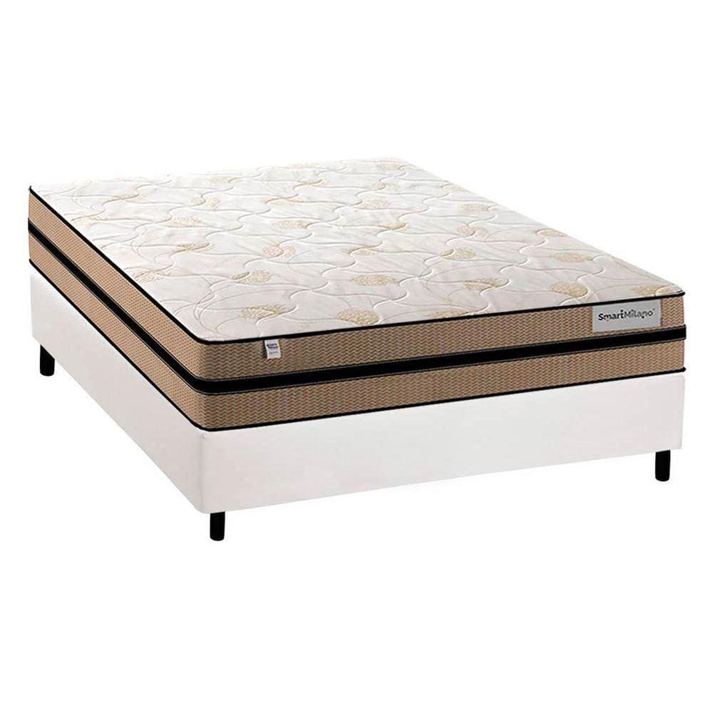 Cama Box Casal: Colchão Molas Ensacadas Plumatex MasterPocket Smart Milano + Base CRC Courano White(138x188)