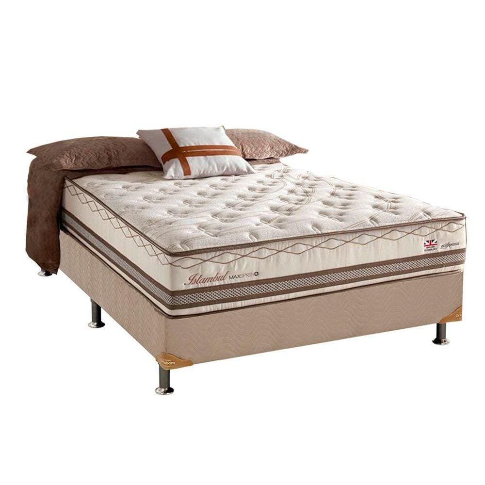 Cama Box Casal: Colchão Molas Herval Maxspring Istambul + Base CRC Suede Clean(138x188)