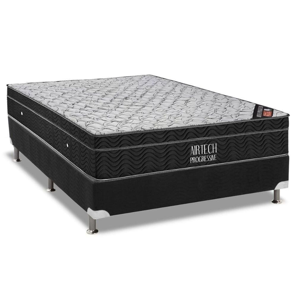 Cama Box Casal: Colchão Molas Bonnel Ortobom Nanolastic Airtech Progressive + Base CRC Suede Black(138x188)
