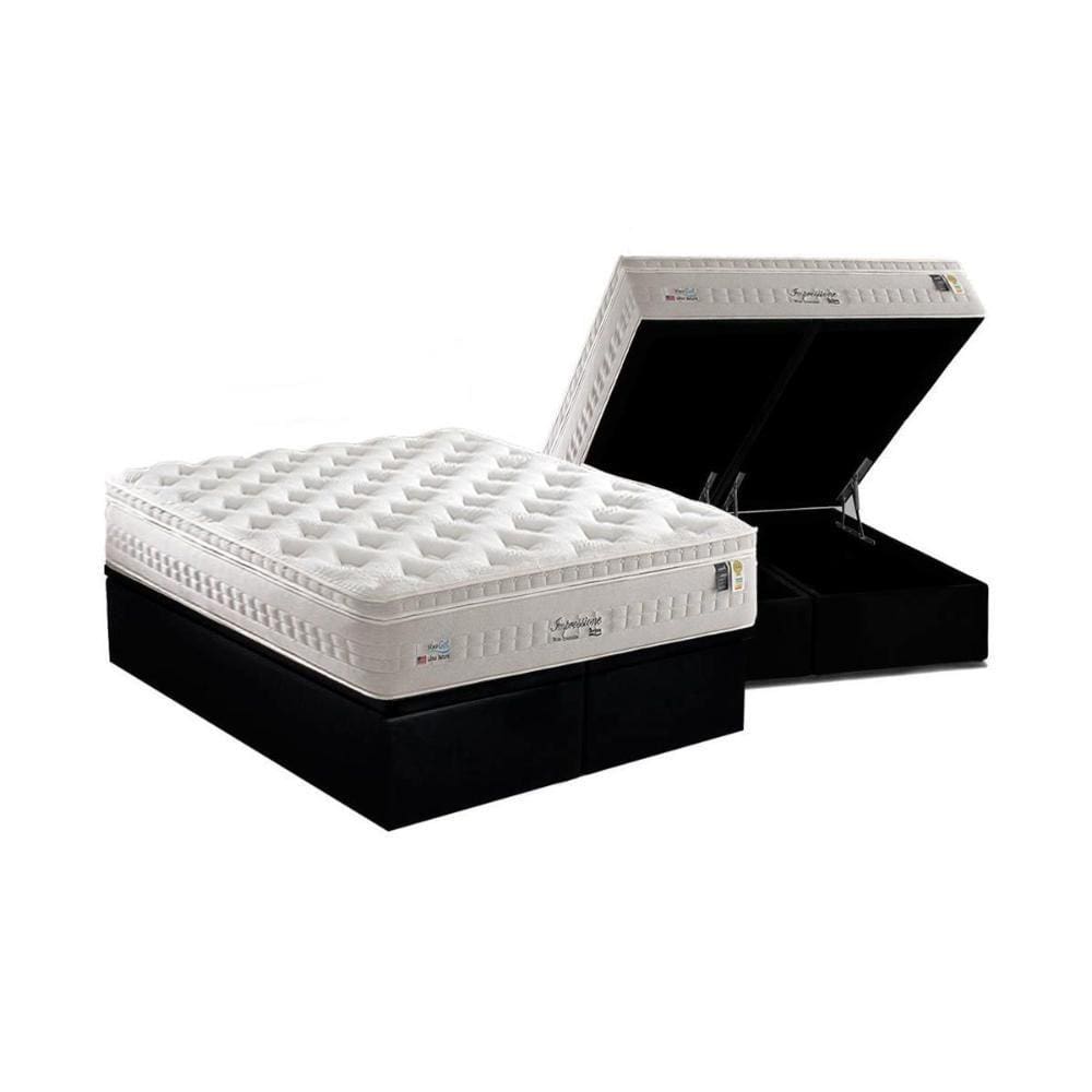 Cama Box Baú Queen: Colchão Molas MasterPocket Ensacadas Anjos   Impressione + Base CRC Suede Black(158x198)