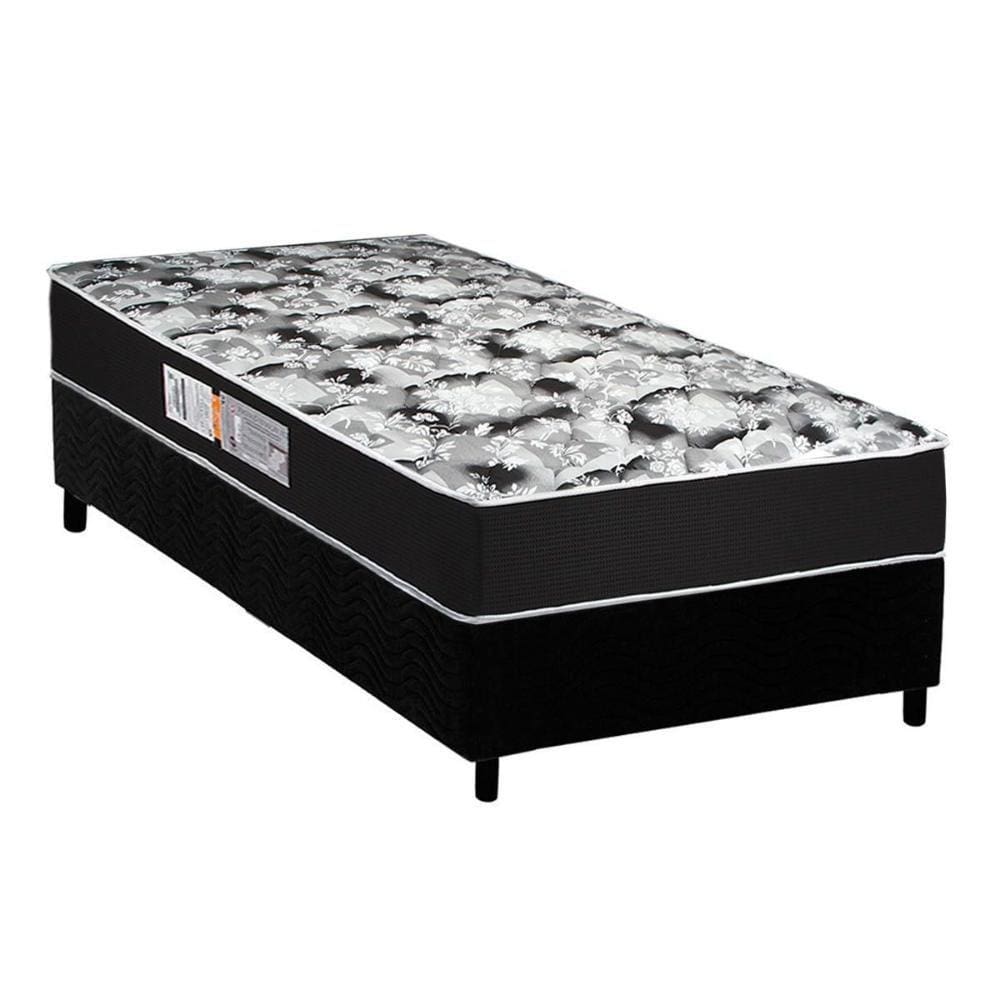 Cama Box Solteiro: Colchão Espuma D45 Luckspuma Gran Luck Black + Base CRC Suede Black(88x188)