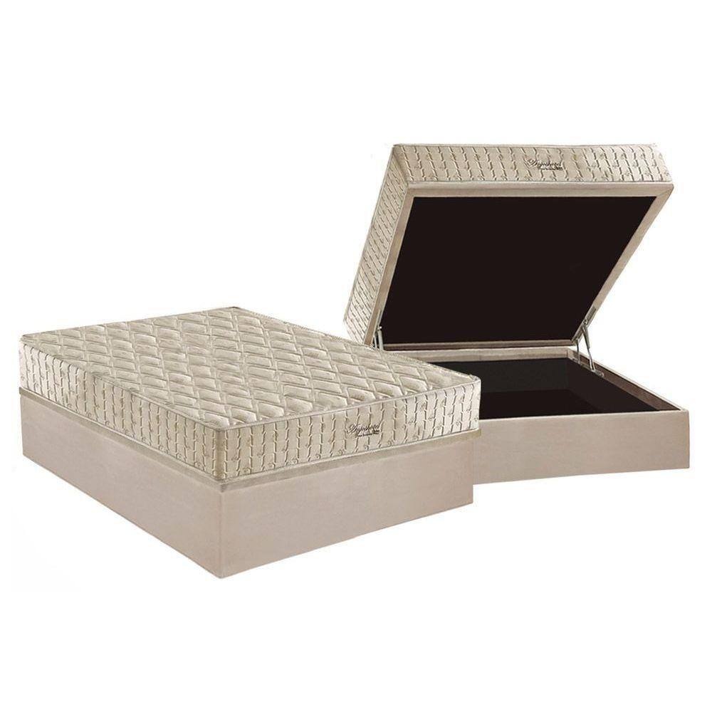 Cama Box Baú Casal: Colchão Molas Ensacadas Anjos Hotelaria MasterPocket Hotel Double Face + Base CRC Suede Clean(138x188)