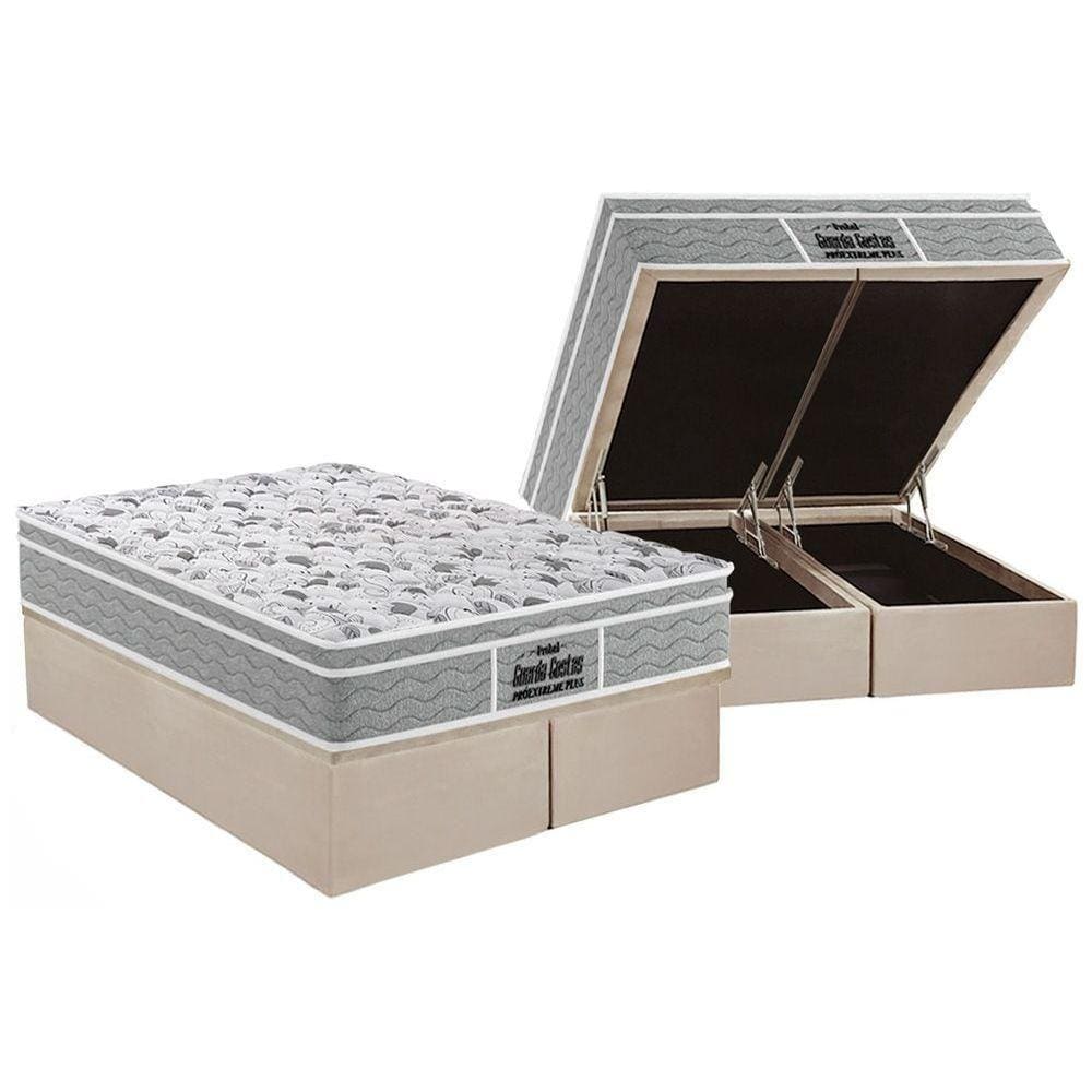 Cama Box Baú Queen: Colchão Ortopédico Probel D45 / EP Guarda Costas PróExtreme Plus + Base CRC Suede Clean(158x198)