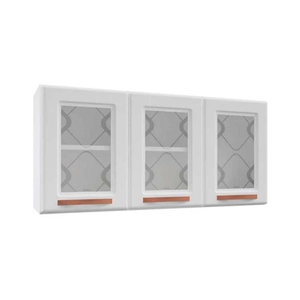 Armário Aéreo Cozinha Modulado  Mirage New 3 Portas c/ Vidro Branco - Telasul