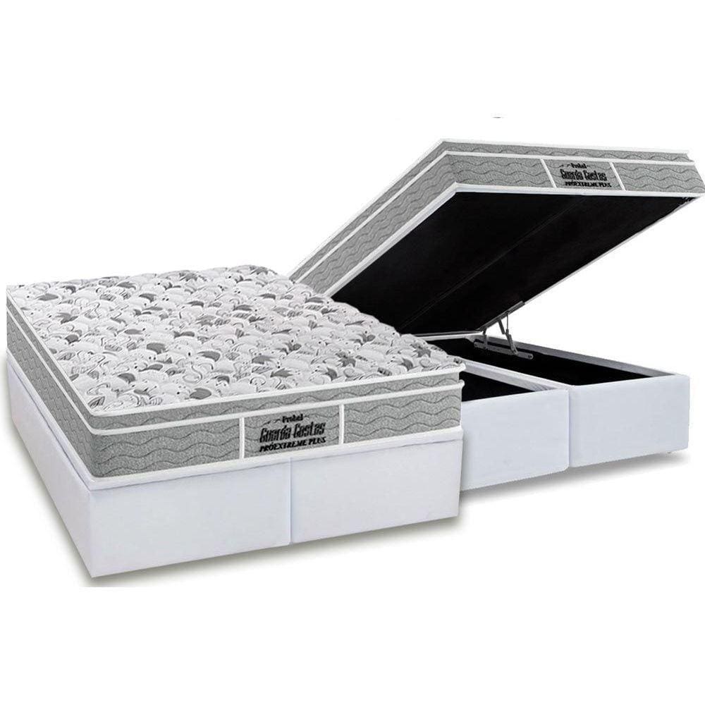 Cama Box Baú Queen: Colchão Ortopédico Probel D45 / EP Guarda Costas PróExtreme Plus + Base CRC Courano White(158x198)
