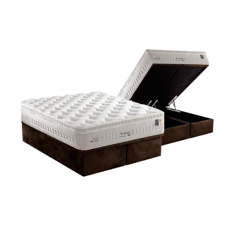 Cama Box Baú Queen: Colchão Molas Anjos MasterPocket Ensacadas Impressione + Base CRC Suede Brown(158x198)