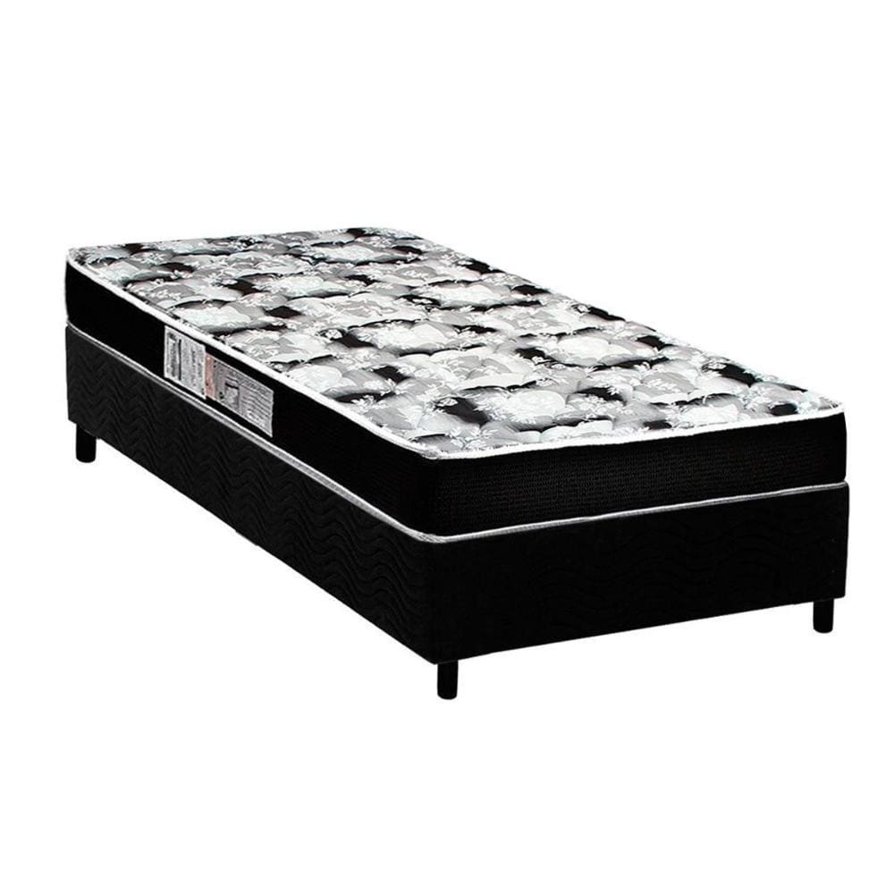 Cama Box Solteiro: Colchão Espuma Luckspuma D28 Celebrity Pro + Base CRC Suede Black(88x188)