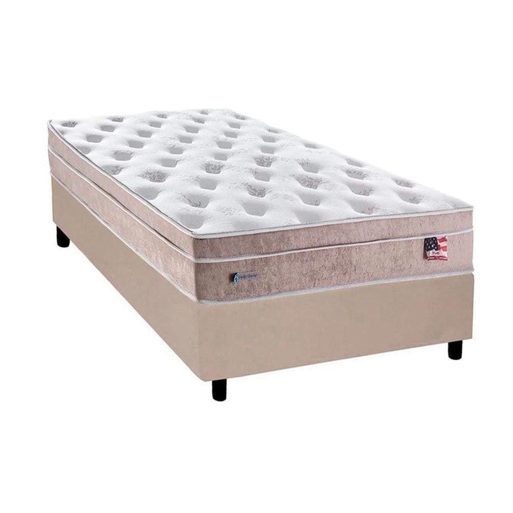 Cama Box Solteiro: Colchão Molas MasterPocket Ensacadas Plumatex Miami + Base CRC Suede Clean(88x188)