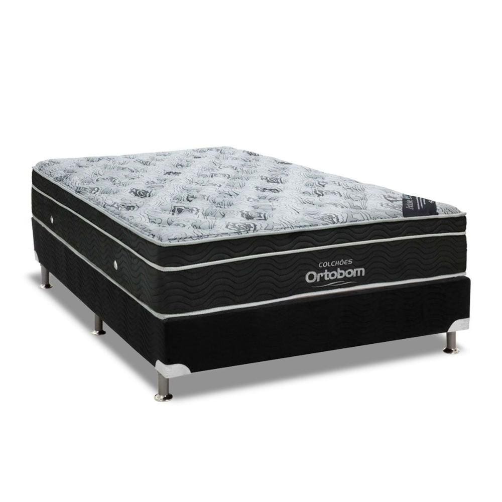 Cama Box Casal: Colchão Molas Bonnel Ortobom Nanolastic Exclusive Pilow + Base Suede Black(138x188)