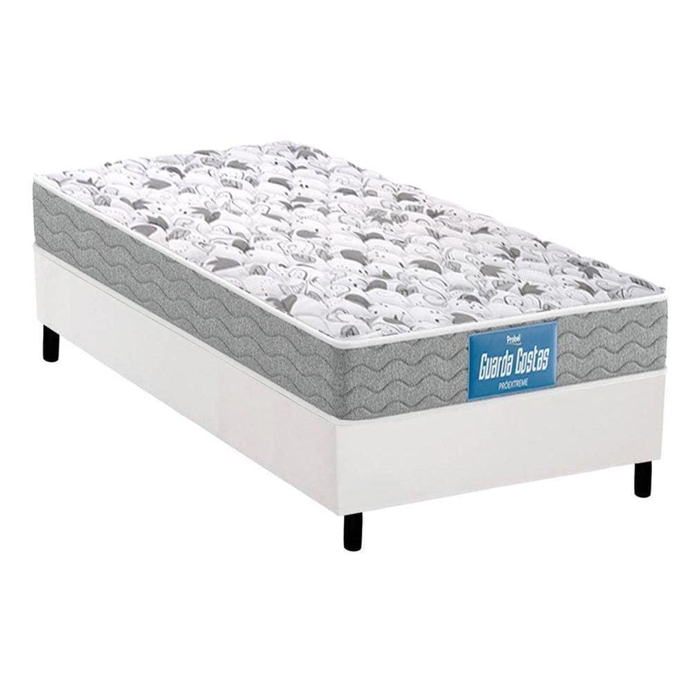 Cama Box Solteiro: Colchão Anatômico Probel D33/EP Guarda Costas Próintense Double Face + Base CRC Courano White(88x188)