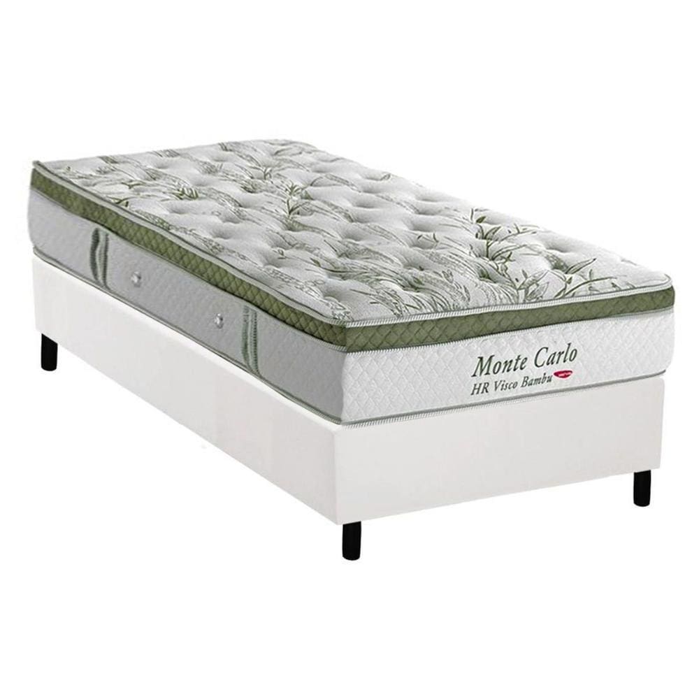  Cama Box Solteiro: Colchão Molas Ensacadas Herval MasterPocket Monte Carlo HR Visco + Base CRC Courano Branco(88x188)