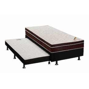 Cama Box c/Auxiliar Solteiro: Colchão Ortopédico Ortobom Exclusive + Base CRC Courano Black(88x188)