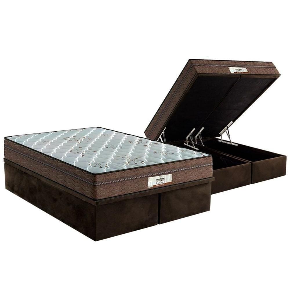 Cama Box Baú Queen: Colchão Molas Probel MasterPocket Ensacadas ProDormir Pallace + Base CRC Suede Brown(158x198)