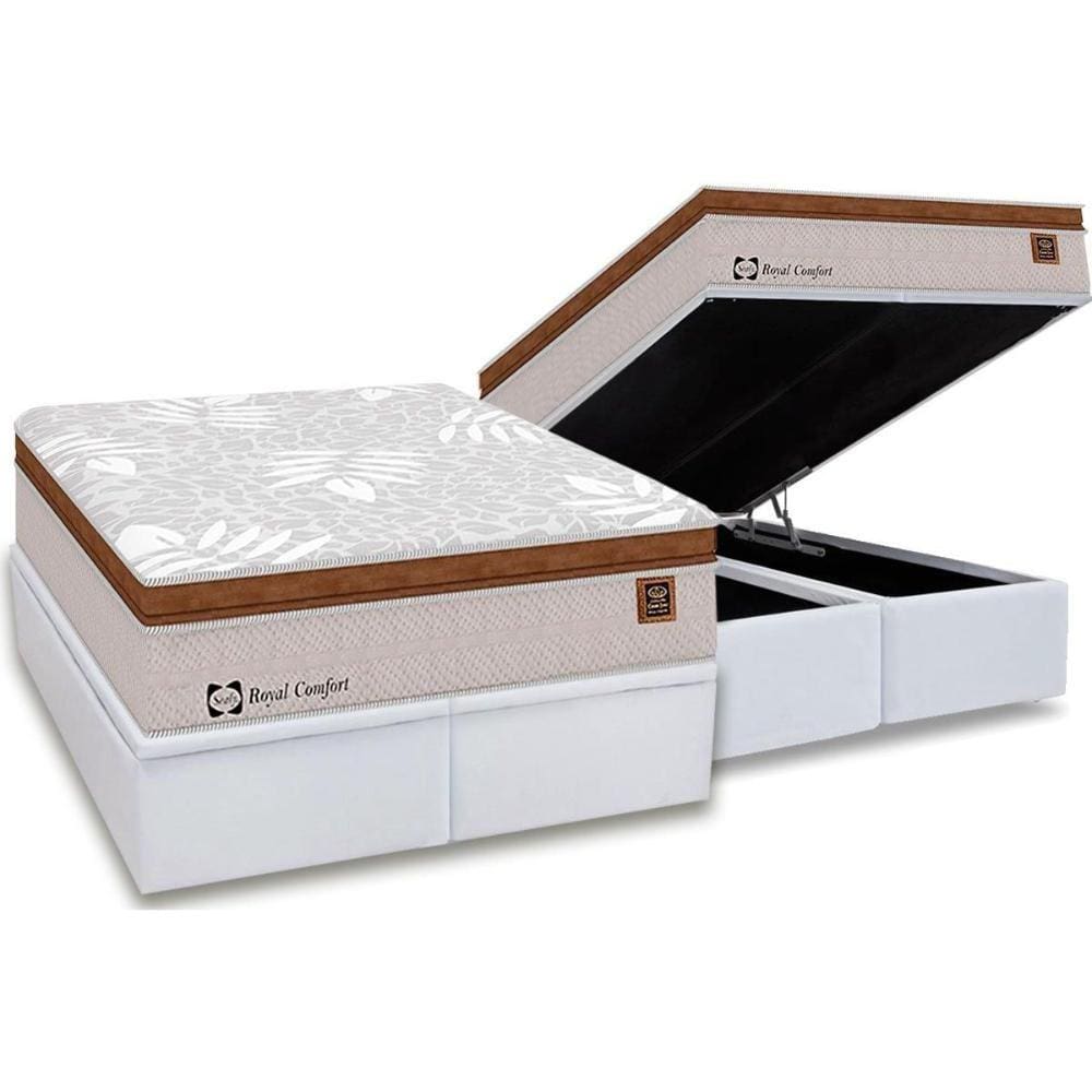 Cama Box Baú Queen: Colchão Molas Sealy LFK Sealy Royal Comfort Plus + Base CRC Courano White(158x198)