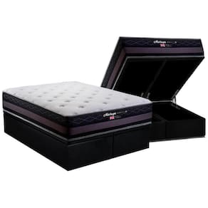 Cama Box Baú Queen: Colchão Molas Herval Maxspring Málaga + Base CRC Suede Black(158x198)