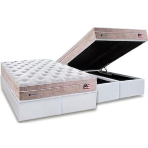 Cama Box Baú King: Colchão Molas Plumatex MasterPocket Ensacadas Miami + Base CRC Courano White(193x203)