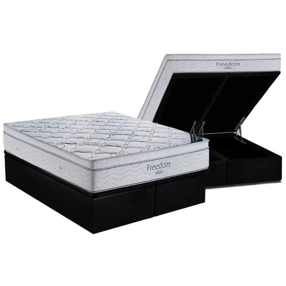 Cama Box Baú King: Colchão Molas SuperPocket Ensacadas Ortobom Freedom + Base CRC Suede Black(193x203)