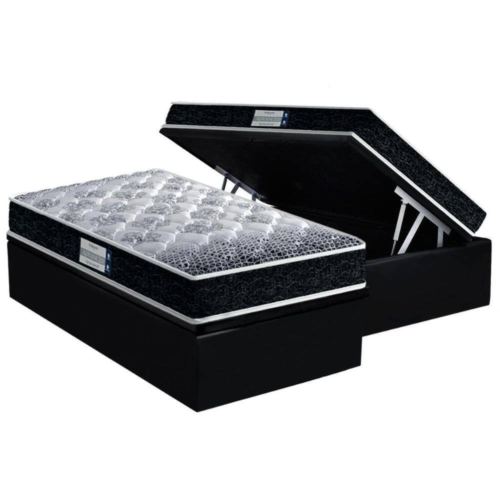 Cama Box Baú Solteiro: Colchão Ortopédico Probel D33/EP Firmepedic ProDormir Advanced Tech1500 Double Face + Base CRC Suede Black(88x188)