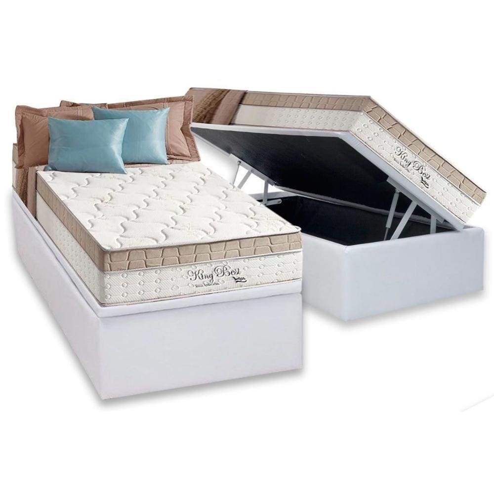 Cama Box Baú Solteiro: Colchão Molas Anjos Superlastic King Best + Base CRC Courano White(88x188)