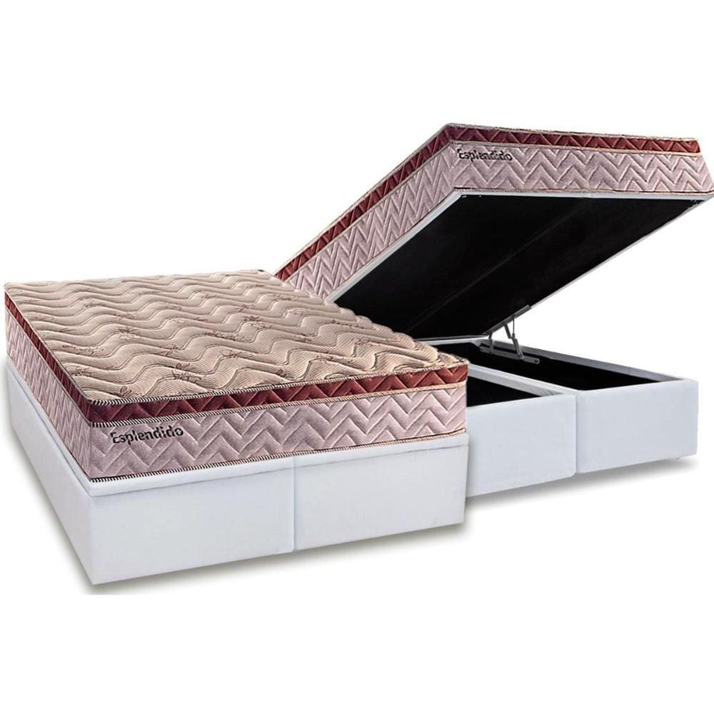 Cama Box Baú King: Colchão Molas MasterPocket Ensacadas Paropas   Esplêndido Bordô + Base CRC Courano White(193x203)