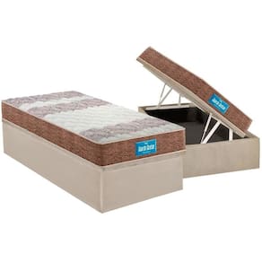 Cama Box Baú Solteiro: Colchão Ortopédico Probel D33 / EP Guarda Costas PróIntense Plus Double Face + Base CRC Suede Clean(88x188)