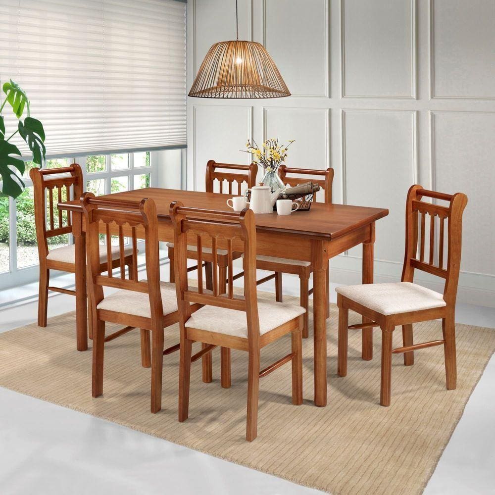 Conjunto Sala De Jantar Madeira Maciça 6 Cadeiras Mv Outlet Mel