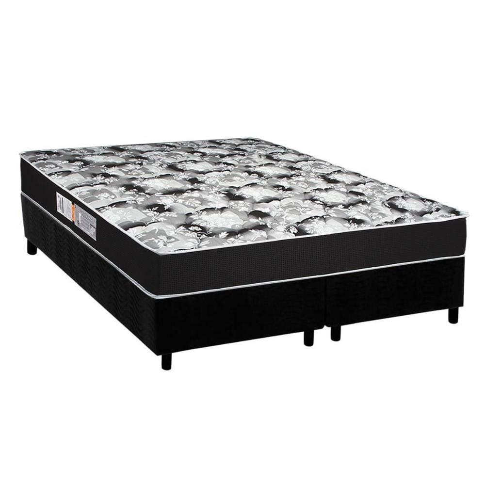 Cama Box Queen: Colchão Espuma D45 Luckspuma Gran Luck Pro + Base CRC Suede Black(158x198)