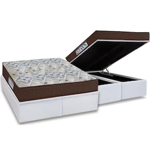Cama Box Baú Queen: Colchão Ortopédico Ortobom D45 / EP ISO 150 Mega Firme + Base CRC Courano White(158x198)