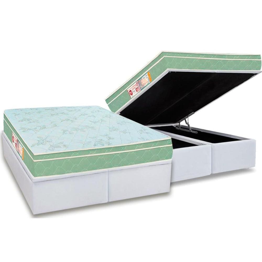 Cama Box Baú King: Colchão Espuma Castor D33 Sleep Max Euro Pillow + Base CRC Courano White(193x203)