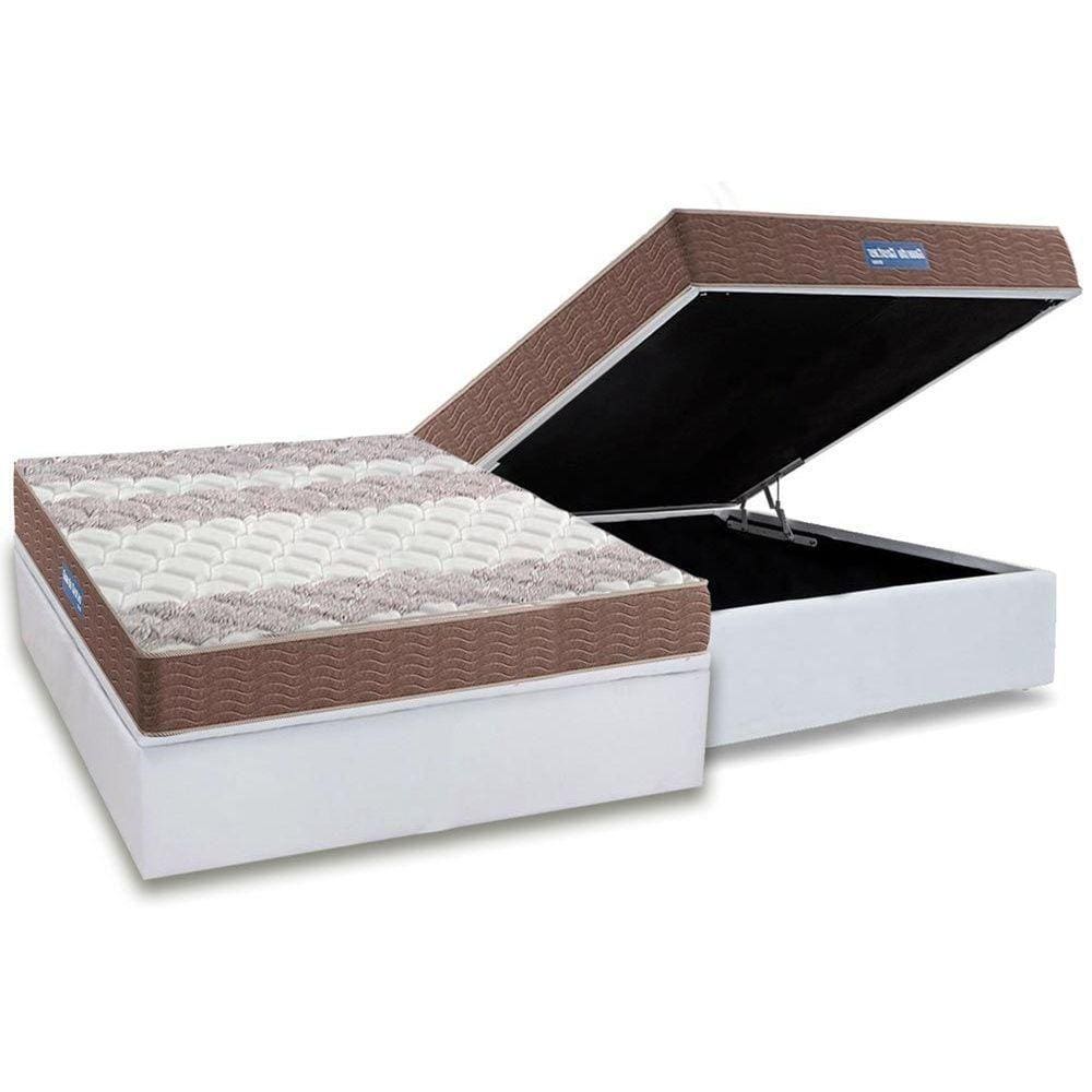 Cama Box Baú Casal: Colchão Espuma D33 Probel / EP Guarda Costas PróIntense Double Face + Base CRC Courano White(138x188)