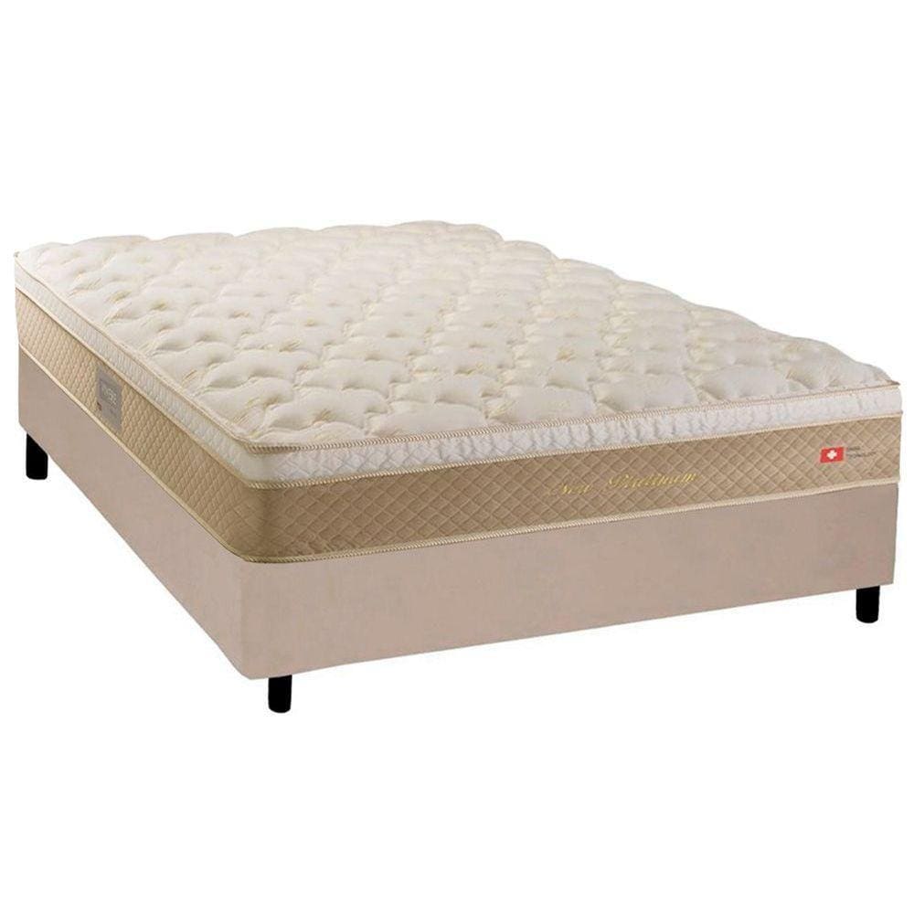 Cama Box Casal: Colchão Molas Herval MasterPoket Ensacadas Platinum + Base CRC Suede Bege(138x188)