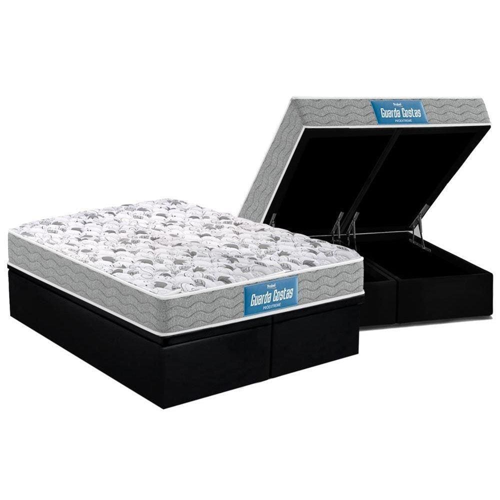 Cama Box Baú Casal: Colchão Ortopédico Probel D45 / EP Guarda Costas PróExtreme Plus Double Face + Base CRC Suede Black(138x188)