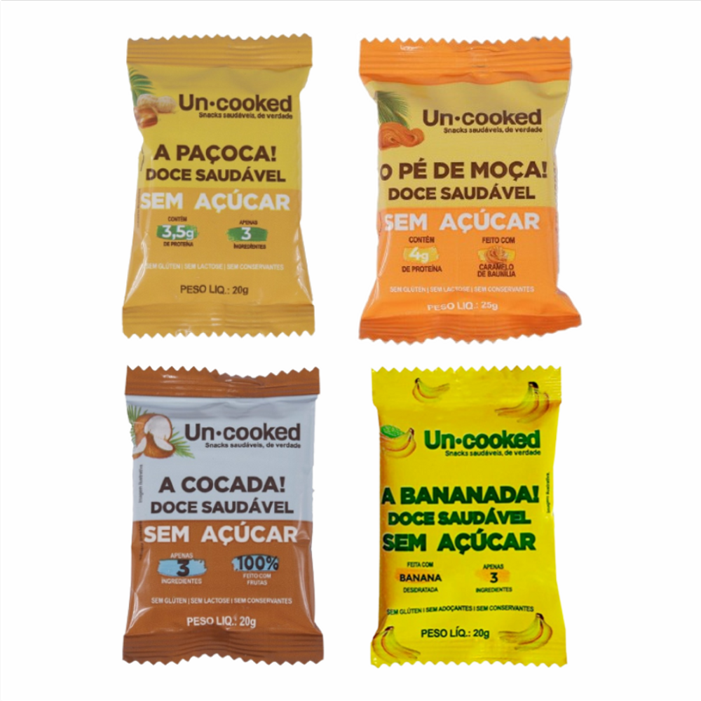 Kit 4 Doces Uncooked: Paçoca, Pé de Moça, Cocada, Bananada