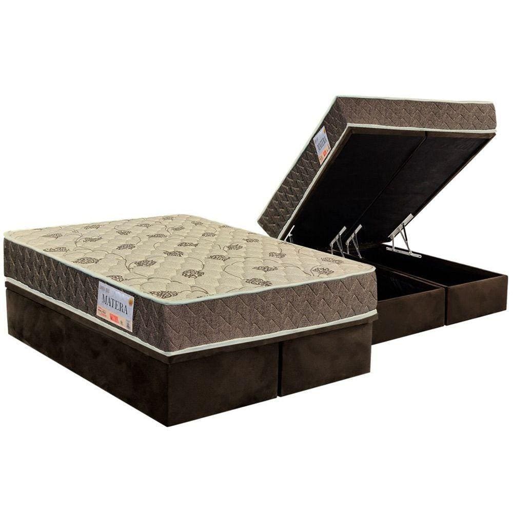 Cama Box Baú Queen: Colchão Espuma D33 Orthoflex / EP Matera + Base CRC Suede Brown(158x198)