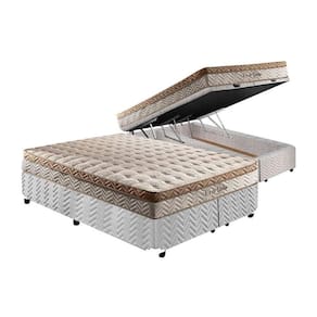 Cama Box Baú Queen: Colchão Molas Paropas MasterPocket Ensacadas Eco Linho + Base CRC Rústico White(158x198)