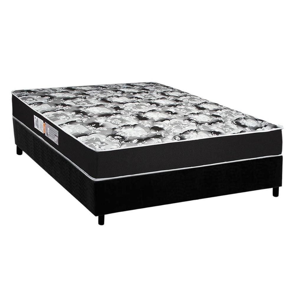 Cama Box Casal: Colchão Espuma Luckspuma D45 Gran Luck Pro + Base CRC Suede Black(138x188)