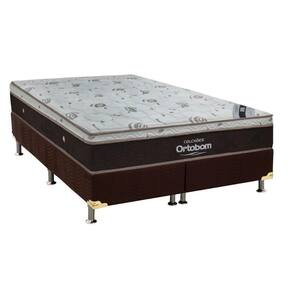 Cama Box Queen: Colchão Molas Ortobom SuperPocket Sleep King + Box Suede Brown(158x198)